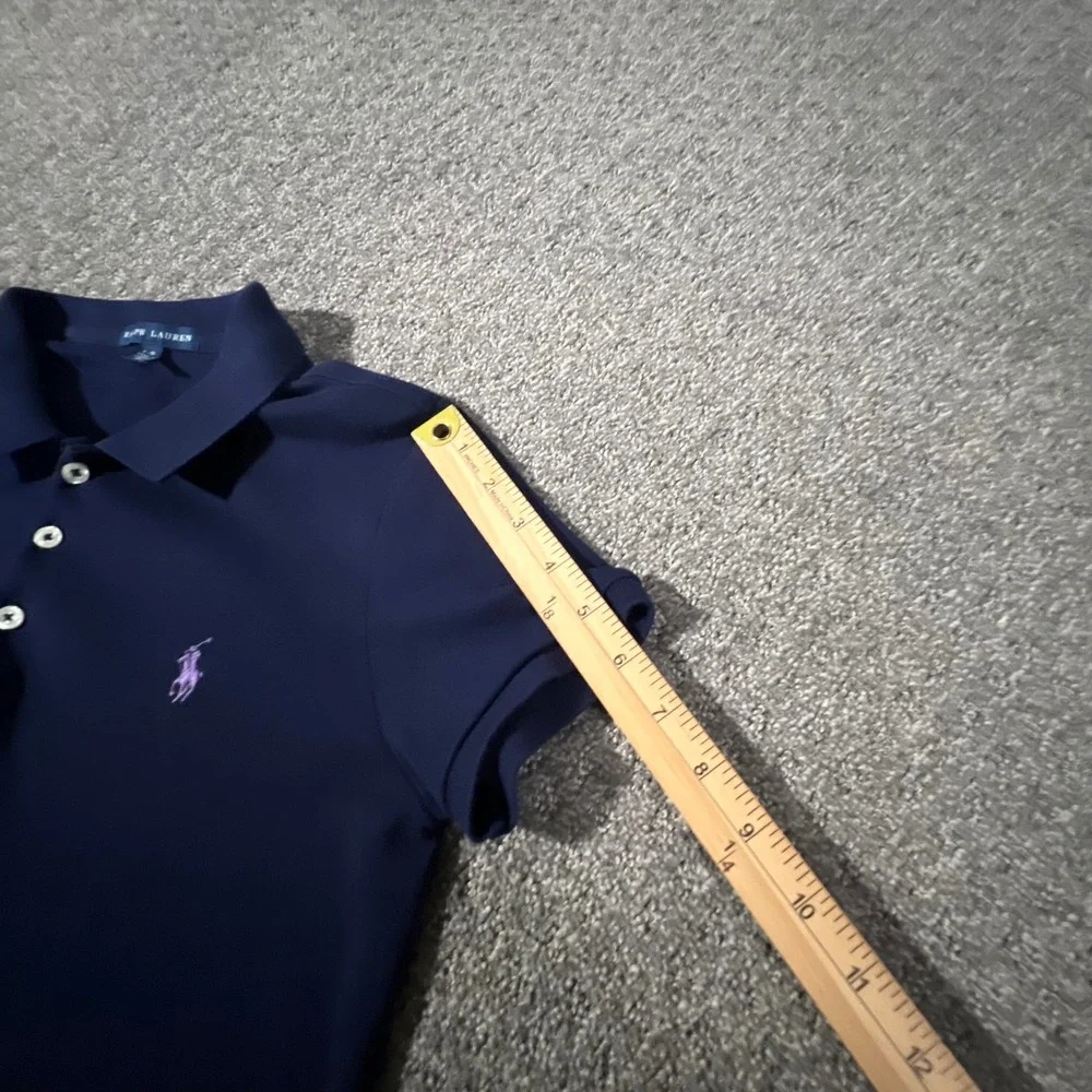 Ralph Lauren Polo Shirt Girls‎ Large Navy Blue Purple Pony Logo Short Sleeve
